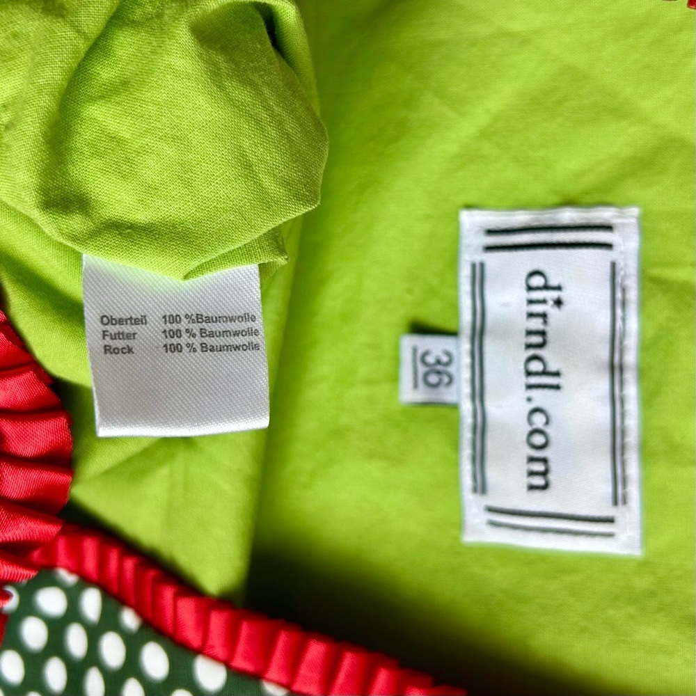 Green Polka Dot Dirndl Dress Bavarian Corset Lace-Up Size 36 - Picture 9 of 10